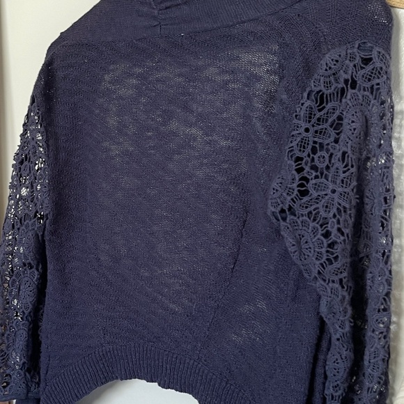 Anthropologie Knitted & Knotted Navy Lace Sleeve Cardigan - Picture 2 of 5